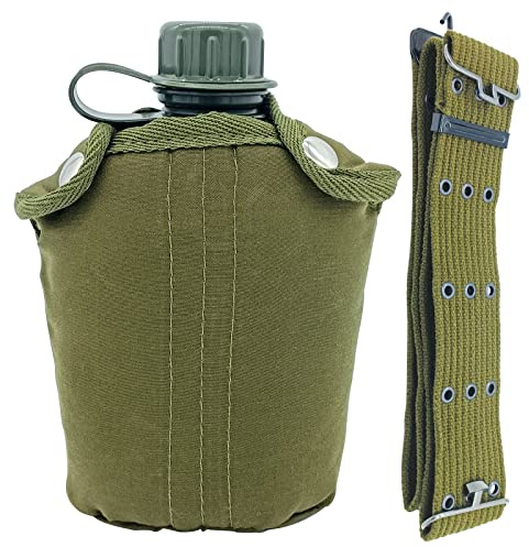 Borraccia militare in plastica, da 1 litro, portatile, con maniche a tazza e cintura in vita, per escursionismo, campeggio, arrampicata e la maggior parte delle attività all'aperto