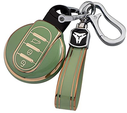 Mini Autoschlüssel Abdeckung,Asudaro Remote Smart Key Cover Fob Case Shell Schlüsselanhänger Volle 360 Grad-Abdeckung Soft TPU Autoschlüssel Hülle Kompatibel mit Mini Countryman/Cooper/Clubman,grün