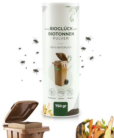 BIOGLÜCK® Biotonnenpulver 750ml - Schützt vor Maden & Geruch - Natürliche Tonerde bindet Feuchtigkeit im Biomüll | Schützt vor Maden & Geruch, Natürliche Tonerde, Bindet Feuchtigkeit im Biomüll