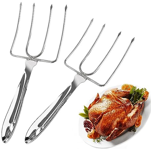 KAYCROWN Turkey Lifter Forks, Stainless Steel Poultry Lifters Set of 2, Roast Lifters Poultry Forks Carving Fork Great for Thanksgiving, Transfer Turkey or Ham Easily