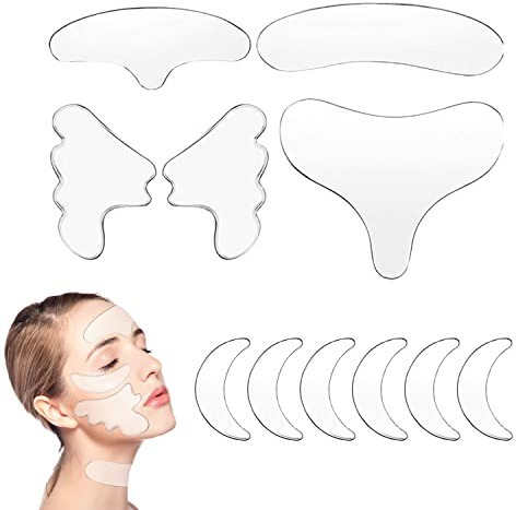 TSHAOUN 11 PCS Cerotti Per Il Viso Silicone Pad Cerotti per le rughe del viso,Petto e Décollete Antirughe Pads,Compreso Di Petto In Riutilizzabile Patch Per Gli Occhi Guancia E Fronte Pad (11 PCS)