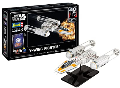 Revell 05658 Star Wars Return Of The Jedi Y-Wing Fighter Model Gift Set 1:72 Scale Unbuilt Plastic Model Kit with Contacta Professional Glue, Paintbrush, Selected Aqua Color Paints & Movie Poster