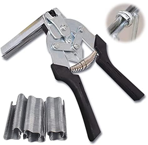 Pinza Per Rete Metallica, Type M Nail Ring Pliers, pinza di fissaggio per filo con 600 morsetti per pinza di recinzione, pinze di fissaggio per cavi, manutenzione recinzione (Black)