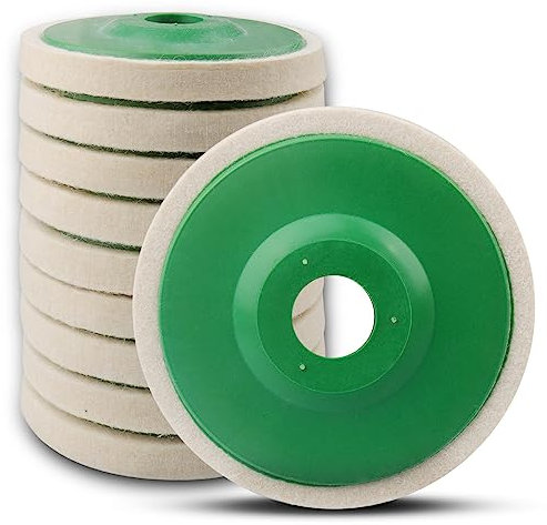 ATOPLEE Disco de rueda de pulido de lana, 10 ruedas de pulido de 115 mm de diámetro para amoladora angular de 4.5 pulgadas, rueda de pulido de fieltro de lana para metal, mármol, madera (diámetro del