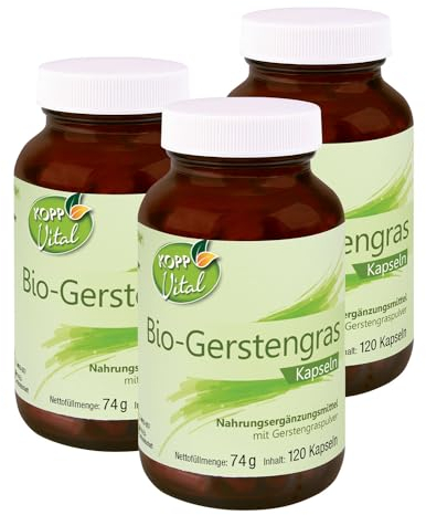KOPP Vital® Bio Gerstengras Kapseln | 74 g | 3 x 120 Kapseln | Vegan | aus deutschem Anbau | Apothekenqualität