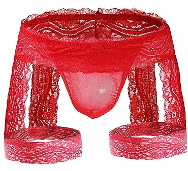 ROSVAJFY Uomo Mutandine in Pizzo con Giarrettiere Perizoma Sissy Biancheria Intima Gay Elastico Mutande Tanga String Thong Pouch Trasparente Slip Boxer a Vita Bassa