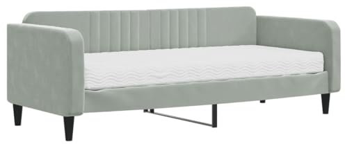 vidaXL Tagesbett, Gästebett mit Matratze, Sofabett Schlafsofa für Schlafzimmer Wohnzimmer, Bettsofa Sofa 2-in-1, Hellgrau 90x200cm Samt