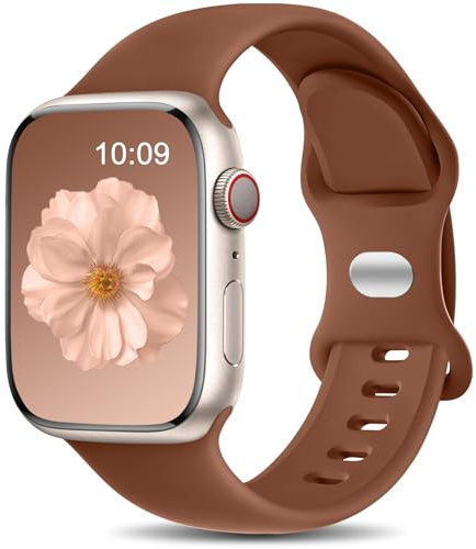 Charlam Compatible avec Bracelet Apple Watch 40mm 41mm 38mm 42mm (Serie 10 11) pour Femme Homme, Sport Bracelets en Silicone pour iWatch SE Serie 11 10 9 8 7 6 5 4 3 2 1 SE 3, Brun