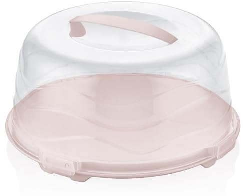 Best House | Round Cake Box | PINK | 1 Pc | W 32.5cm x H 12.5cm | Plastic Clear Cake Carrier | Transport Storage Food Container Takeaway Holder with Lid Carry Handle, Cake Stand with Lids