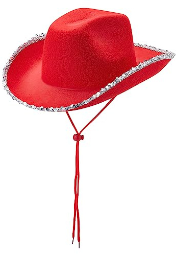 MONOJLY Cowboyhut mit Paillettenkrempe für Damen, breite Krempe, Cowgirl-Hut, Hochzeitsfeier, Requisiten, Junggesellinnenabschied, Westernhut für Braut