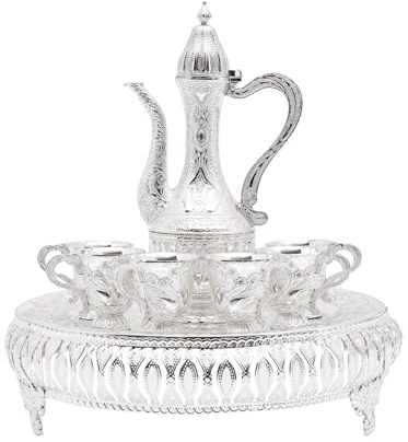 HarBin-Star Set di tazze da caffè e teiera, servizio da tè europeo, con 1 teiera e 6 tazze, teiera, servizio da tè per la casa, caffè, tea (argento)