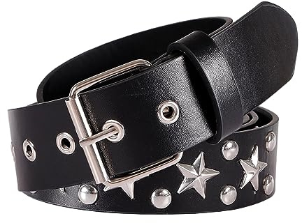 JJDreams Punk Nietengürtel Damen Cosplay Hip Hop Rock Nieten Ledergürtel für Jeans Hosen Gothic Rockwear
