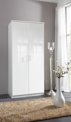 möbelando Drehtürenschrank >Clack< in Hochglanz Lack Weiss - 91x199x58cm (BxHxT)