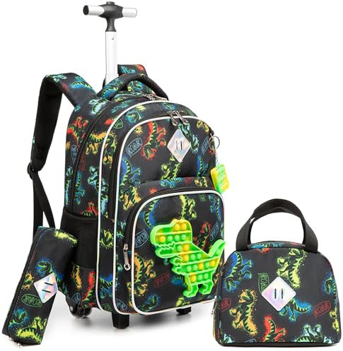ZBAOGTW Unicorn Rolling Backpack for Girls Wheeled School Backpack 3 in 1 Girls Rolling Backpack for School,Travel,Picnic, Black