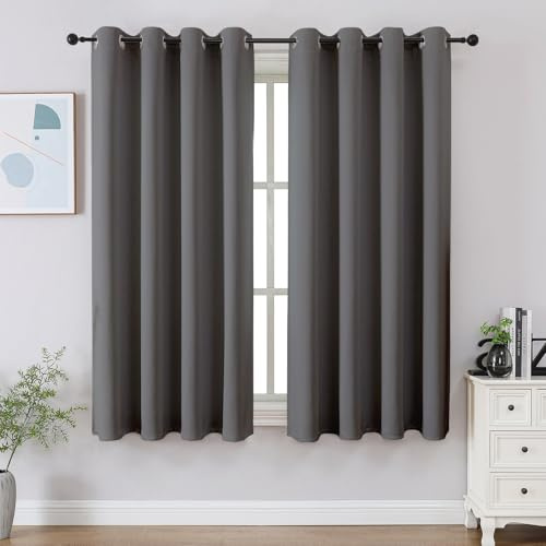 CUCRAF Light Grey Blackout Curtains 45 inch Length 2 Panels Set, Room Darkening Curtains & Drapes for Living Room Bedroom, Thermal Insulated Light Blocking Grommet Window Curtain (W52 x L45 Inch)