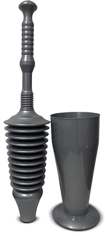 Brista Toilet Unblocking Plunger with Holder for Bath Waste Pipes ~ Powerful Toilet Unblocker with Plastic Handle ~ Heavy Duty Kitchen Sink Plunger ~ Bathtub & Drain Blockage Clog Remover Pump (Grey)