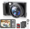 Digitai - Cámara compacta 4K para fotografía de enfoque automático, cámara de vlogging de 48 MP con tarjeta SD de 32 GB, zoom digital de 18x, antivibración, fotografía macro, 2 baterías (negro)