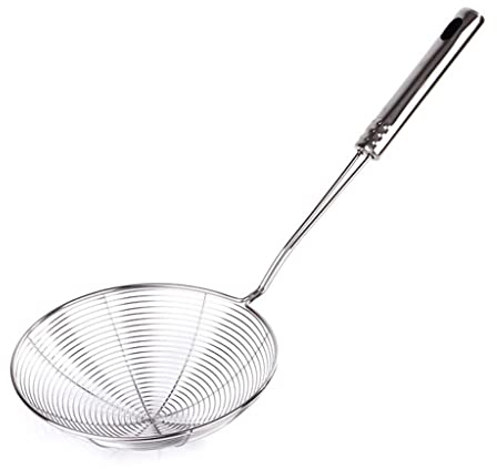Colador de Pasta Colador de Pasta, espumadera de cocina, colador de malla de acero inoxidable resistente a altas temperaturas con utensilios de cocina de mango largo Cuchara Ranurada(20cm)