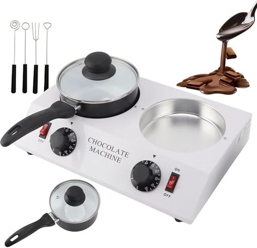 forplubossmmp Máquina para Derretir Chocolate, Máquina Profesional para Templar Chocolate, Calentador De Chocolate Eléctrico, Horno De Calentamiento 80W, con 4 Herramientas para Hornear(Ollas Dobles)