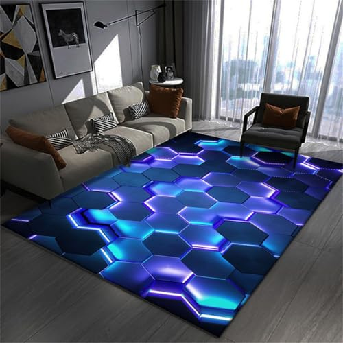 PEIHUODAN Gaming Teppiche, 3D Visual Cool Line Light Style Decorative Carpet, Unverzichtbare Fußmatte Für Teenager Und Kinder Wohnzimmer, Geeignet Für Schlafzimmer E-Sport Zimmer (Colour 2,160x200cm)