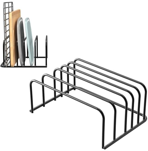 volumoon Porta Coperchi Pentole, 2 Pezzi Supporto per Tagliere da Cucina, Supporto per Coperchio in Metallo per Teglie da Forno, Multifunzione Organizer per Piatti, Griglia di Raffreddamento (Nero)