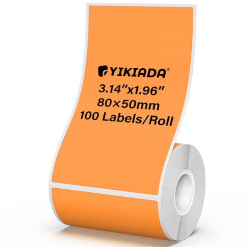 YIKIADA Thermoetiketten 50 × 80 mm Kompatibel mit M110/M220/T50M Vinyl Selbstklebend Etiketten Rolle Aufkleber 100 Stück Orange