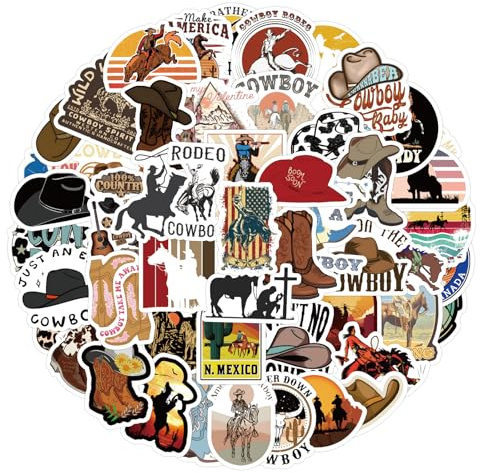 CAREOR 60Pcs Cowboy Stickers, Vinyl Waterproof Anime Cowboy Graffiti Stickers for Kids Teen Crafts Laptop Bottles Envelopes Gifts Tags Snowboard