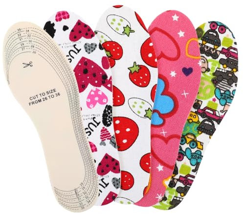 TIESOME 4 Paar Einlegesohlen Kinder, Weiches Atmungsaktives Einlegesohlen Schuheinlagen Kinder Schuheinlagen für Kinder Niedlich Schuhsohlen Einlagen Größe 26-36/6.69-9inch für Kinder