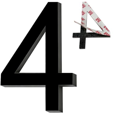 House Numbers Nr.4,Self Adhesive Acrylic Door Numbers Stickers,Height 9,6cm | for House,Apartment,Hotel,Mailbox,Courtyard(Black)