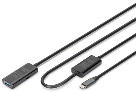 DIGITUS Aktives USB 3.2 Gen1 Verlängerungskabel – 10 m – 5 Gbit/s | USB-C Stecker auf USB-A Buchse – Repeaterkabel – Plug und Play – Schwarz