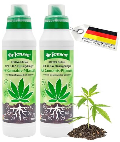 Dr. Johnson HERBVA NPK Cannabis Dünger 8-8-6 für Autoflower und Zimmerpflanzen | 2x500ml Mineralischer All-in-One-Dünger