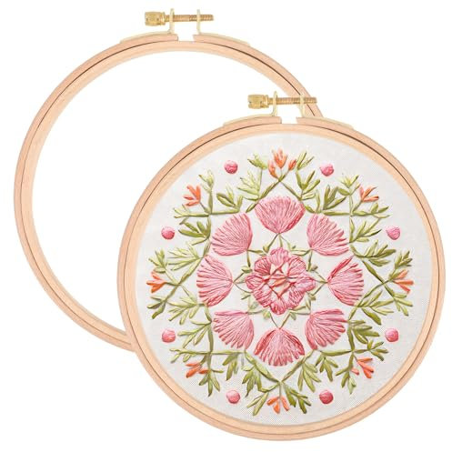 2 Stück 16,5 cm Stickrahmen Holz Bambus Kreuzstich Rahmen, Stickrahmen Holz Einstellbar Stickerei Ring Hoop, Stickrahmen Klein Runden Bambus Kreis Set für Dekoration DIY Nähen