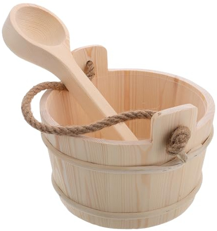 PRETYZOOM Holz Saunaeimer Satz mit Schöpfkelle für Sauna Zubehör | Beige, Tragbar und Sicher Verarbeitet, für Wassergabe im Dampfraum, Kompaktes Spa Accessoire