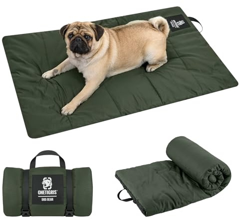 OneTigris Manta para perros 90 x 60 cm Lavable, alfombrilla para perros cómoda y suave, cama impermeable para perros, cojín para perros para viajes, camping, al aire libre - Verde oliva