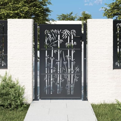 Metal Garden Gate, Swing Gate Entrance Security Door Anthracite 105x155 cm Steel Bamboo Design