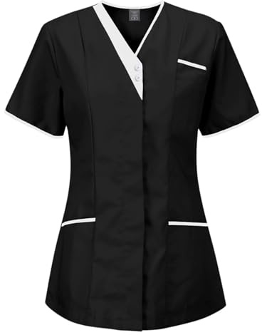 Meichoon Medical Scrubs Top Uniforme d’allaitement Haut Col en V Trois poches Manches courtes Coupe ajustée Léger Respirant Séchage rapide