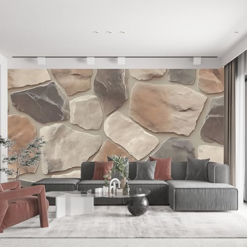 3D Steintapete für Wohnzimmer & Schlafzimmer Selbstklebende Wanddekor Polyestergewebe DIY Installation Peel & Stick Tapete für Treppen/Hotel/Café Renovierung (L 450 cm x B 315 cm)