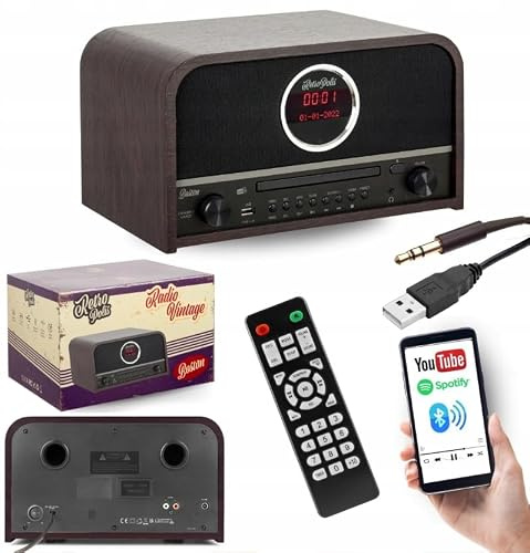 Retropolis Boston Radio Vintage Dab+ FM/AM/SW – Bluetooth, USB-A, CD, LED, Haut-parleurs 2x15W, Design Rétro