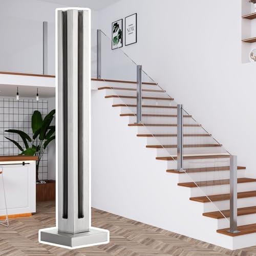 Barandilla de cristal para interiores de 25.6 pulgadas y 59 pulgadas, clips duraderos de acero inoxidable para balaustre de vidrio moderno para pasillos y escaleras de seguridad
