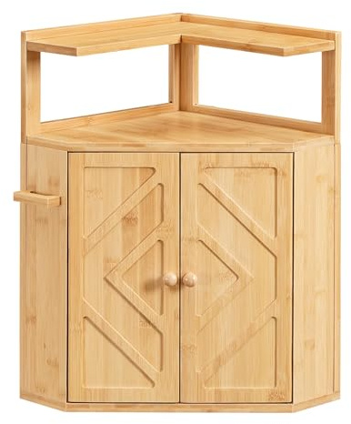 HOOBRO Bread Box, Kitchen Countertop Corner Bamboo Bread Box, Bread Storage Container with Removable Shelf and Clip Holder, 2-Tier Bread Container, for Kitchen Food Storage, Natural EYL17MB01