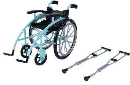 Ausi Simulazione in miniatura con bastone per sedia a rotelle per bambole da 28 cm, accessorio per esposizione di giochi per bambole, verde