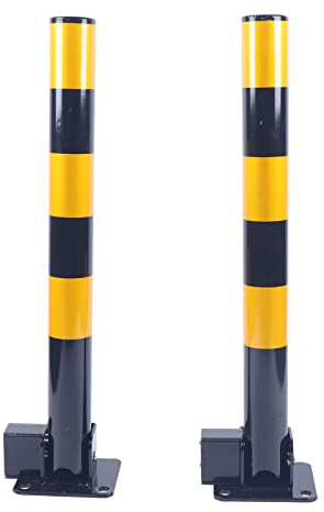 awolsrgiop Lot de 2 poteaux de stationnement pliables de 60 cm avec 6 clés, barrière de parking en acier avec bandes réfléchissantes, vis d'expansion, pour parkings privés, noir/jaune