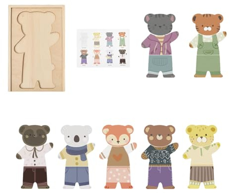 Tierpuppe zum Anziehen - Anziehpuppen - Pädagogisches Holzbrett Puzzle Zuordnen und Sortieren für Kinder Mädchen Reise Kindergarten Geburtstag Vorschule Weihnachten Rollenspiel