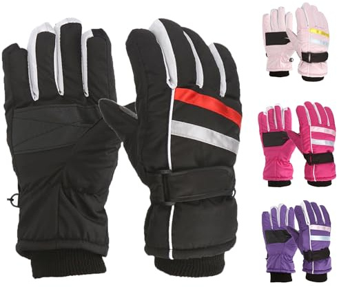 Winterhandschuhe für Kinder Jungen Mädchen Winddichte Skihandschuhe für 7-12 Jahre Warme Handschuhe Winterhandschuhe Kinderhandschuhe Skifahren Wandern Radfahren Winter (001 Schwarz, One Size)