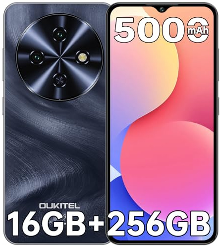 OUKITEL C5 Smartphone - 16GB+256GB/1TB Telefono Cellulare, Schermo Waterdrop HD+ da 6.52, Android 14 Cellulare, Batteria da 5000 mAh, 13MP +5MP/Doppia SIM 4G, Impronta Digitale/3.5 mm Jack/OTG-Nero