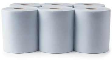 Mega Packaging Confezione da 24 rotoli di carta velina blu a 2 veli, alimentazione centrale, super assorbente, 300 fogli per rotolo di carta velina, sicuri per alimenti e riciclabili, per la pulizia