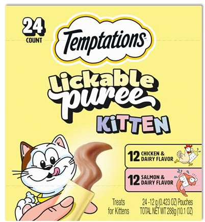 Temptations Puree Kitten Treats Lickable, Chicken and Salmon Variety Pack, 24 Pouches