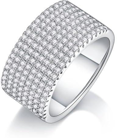 KnSam Echter Schmuck 750 Gelbgold Trauringe, 9MM Breit Verlobungsring mit Moissanit, Hochzeitsband 950 Platinum, Gr.47-65