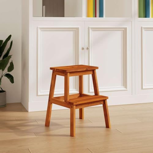 TUERYAFEK Marchepied en bois d'acacia massif avec 2 marches - 40 x 38 x 50 cm - Tabouret en bois robuste pour cuisine et salon - Bords arrondis - Charge maximale de 110 kg - Avec instructions de