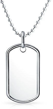 Bling Jewelry Collier Traditionnel Personnalisé Pour Hommes Avec Plaque D'Identification Militaire Pour Ados En Argent Sterling .925 Longue Chaîne De Boules 18 Pouces Personnalisable